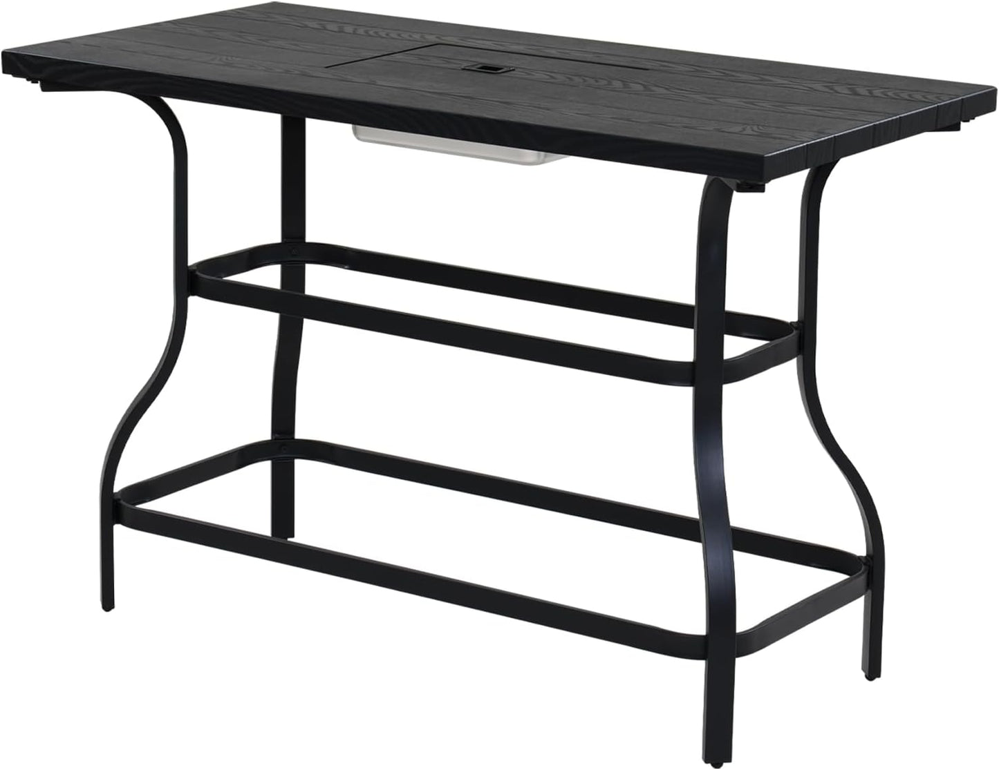 Grand patio Outdoor Bar Table, Faux Wood Grain Dining Table with Ice Bucket for Indoor Outdoor Kitchen Bistro Small Space Restaurant