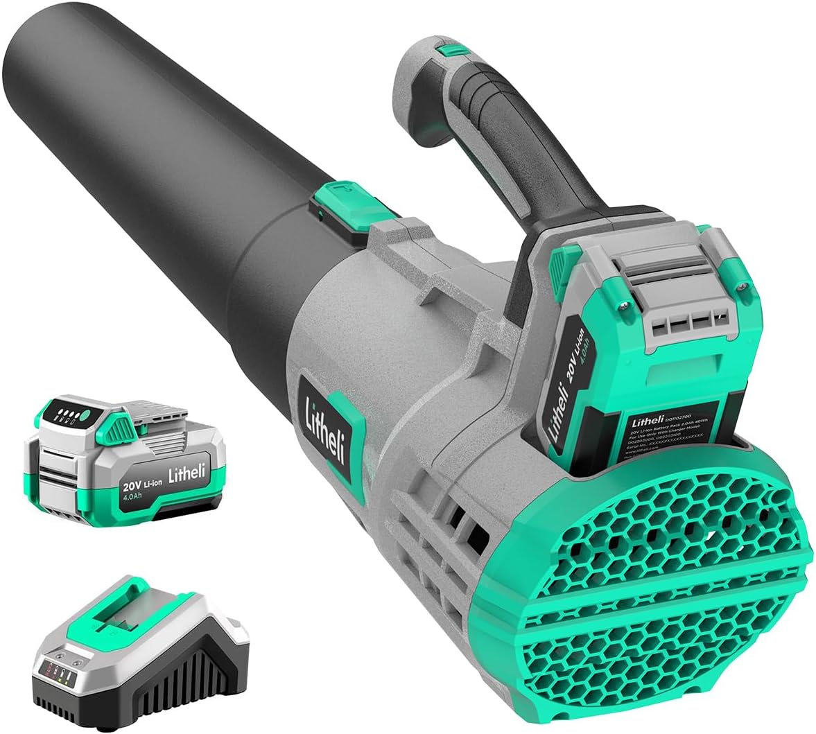 Litheli 20V Cordless Leaf Blower 350 CFM 85 MPH, Variable Speeds Electric Leaf Blower Battery Powered for Blowing Leaves, Dust, Snow, 4.0Ah Battery & Fast Charger Included