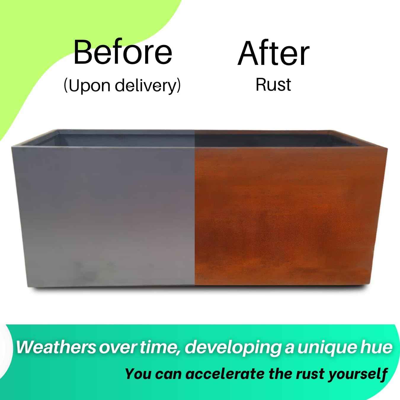 Corten Steel Planter Large Rectangle for Outdoor, Metal Planter Box - 46x20x20 inch - Flower Pot for Garden, Patio, Commercial, Farmhouse, Industrial - Long Rectangular Plants Container