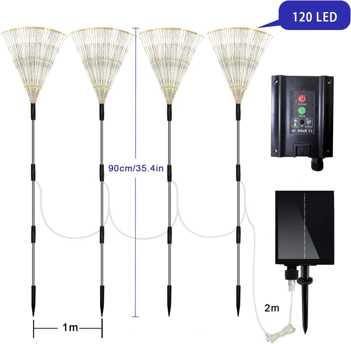 Solar Outdoor Lights,4 Pack 120 LED Waterproof Solar Firework Lights are 8 Modes Decorative Sparkles Stake Landscape Light,Garden Copper Wire Firework Lamp for Backyard Lawn Patio Decor(Cool White)