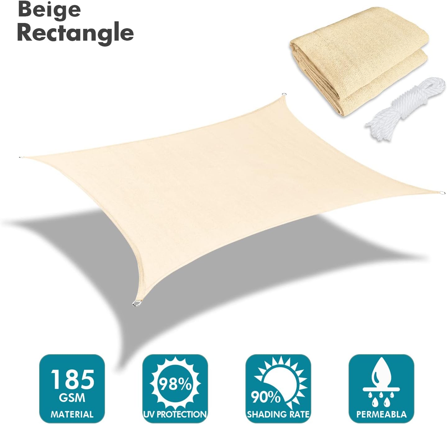 KANAGAWA 6'X10' Cream Custom Size Sun Shade Sail Rectangle UV Block Canopy Cover for Patio Backyard Lawn Garden Outdoor (Customized Available)