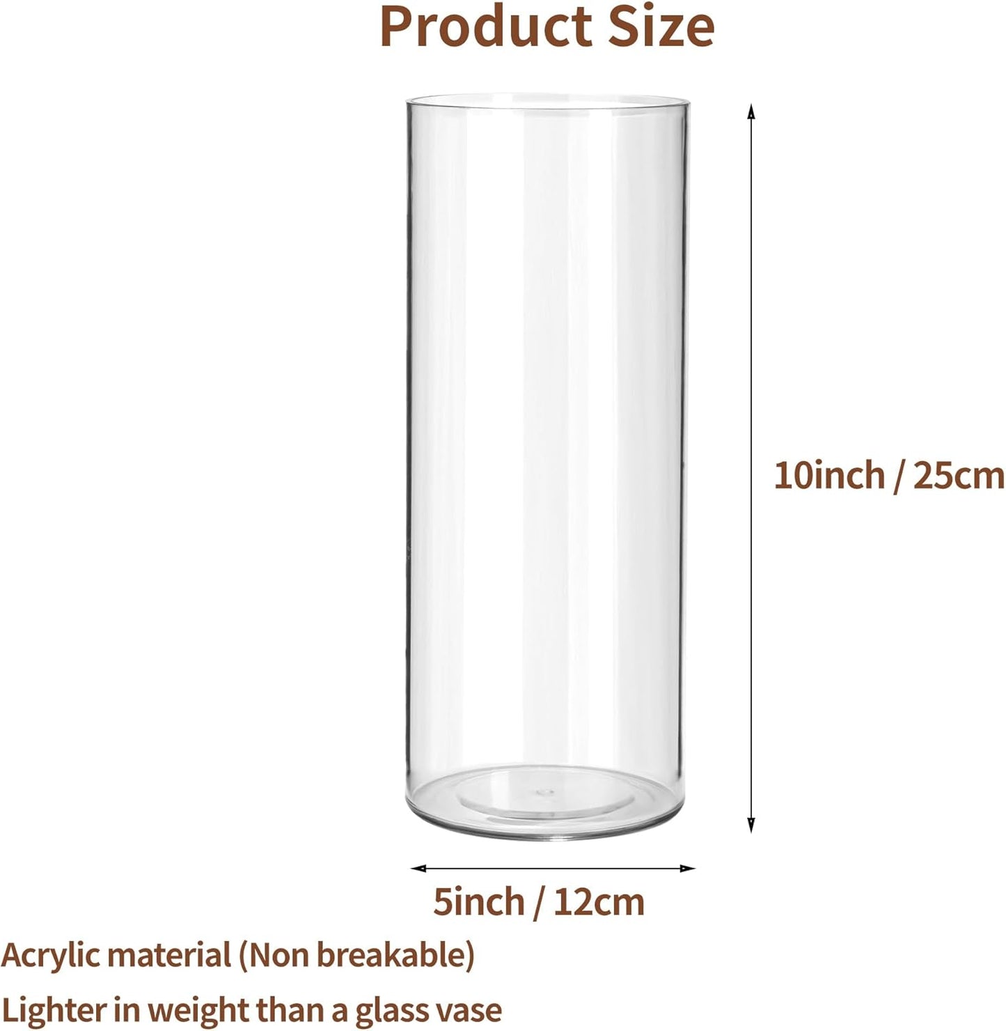 Clear Flower Vase, Non-breakable Vases, 5" W x 10" H, Acrylic Vase, Aesthetic Room Decor Cylindrical Modern Flower Vases for Table Centerpiece, Home Decor, Women Floral Arrangement Gift