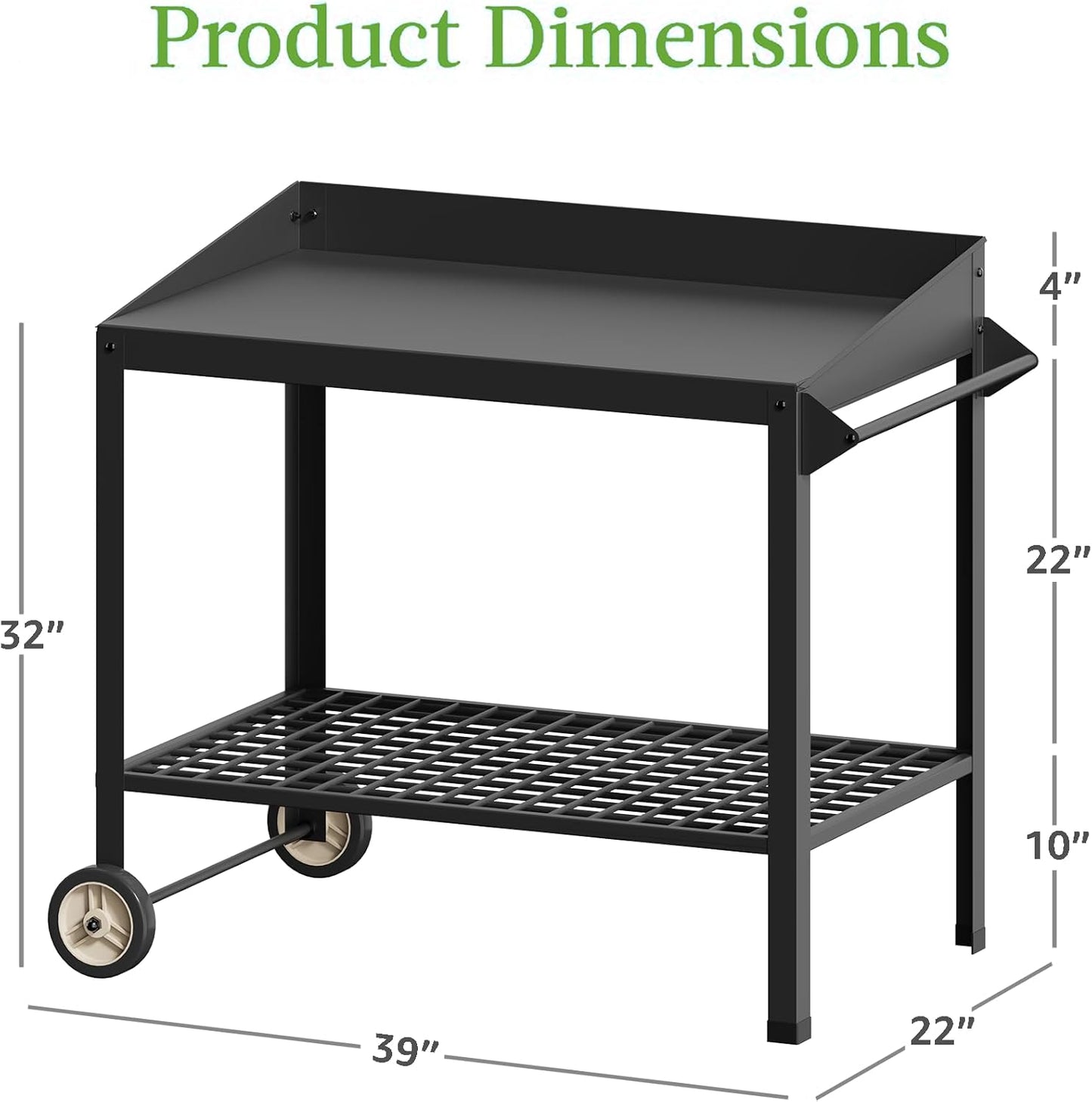 Metal Potting Bench with Wheels Planting Table for Outdoor Gardening Work Benches for Outside Potters Station Weatherproof