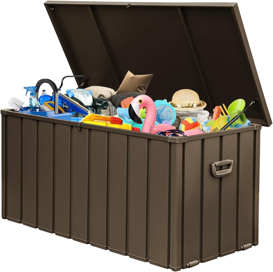 Domi 160-Gallon Outdoor Storage Box – Waterproof, Lockable Storage Cabinet for Patio Furniture, Garden Tools & Pool Supplies – Large Metal Storage for Cushions, Toys & More