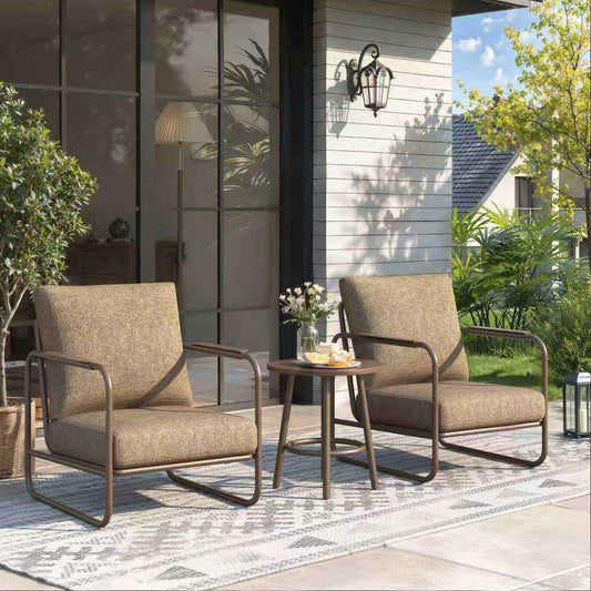 3-Piece Aluminum Outdoor Conversation Set, Modern Deep Seating Chairs with Thick Cushions & Coffee Table, Weather-Resistant for Garden, Porch, Deck, Balcony