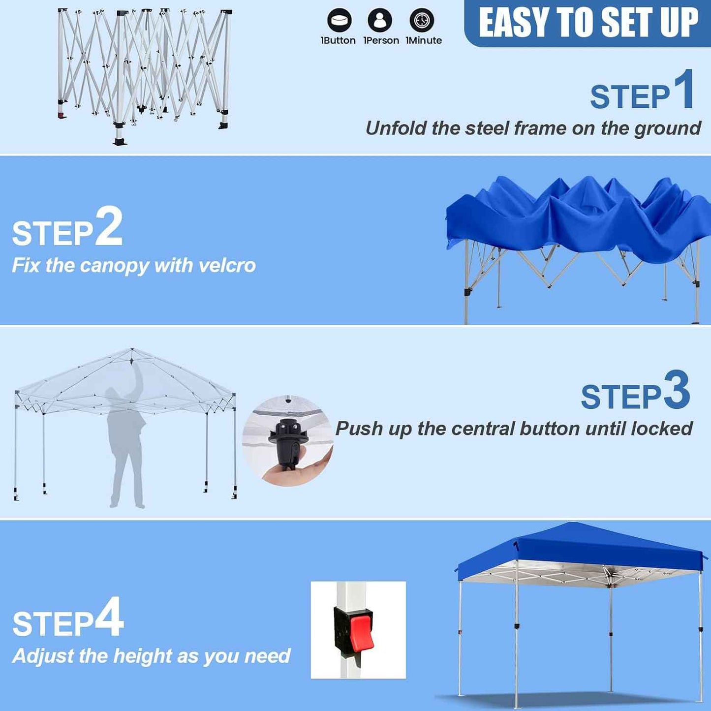Pop Up Canopy Tent, 10x10 Outdoor Shade, One Push Instant Outdoor Canopy, Easy Set Up Tent, Portable Instant Beach Canopy Tents, Sun Shelter for Events, Parties, Camping