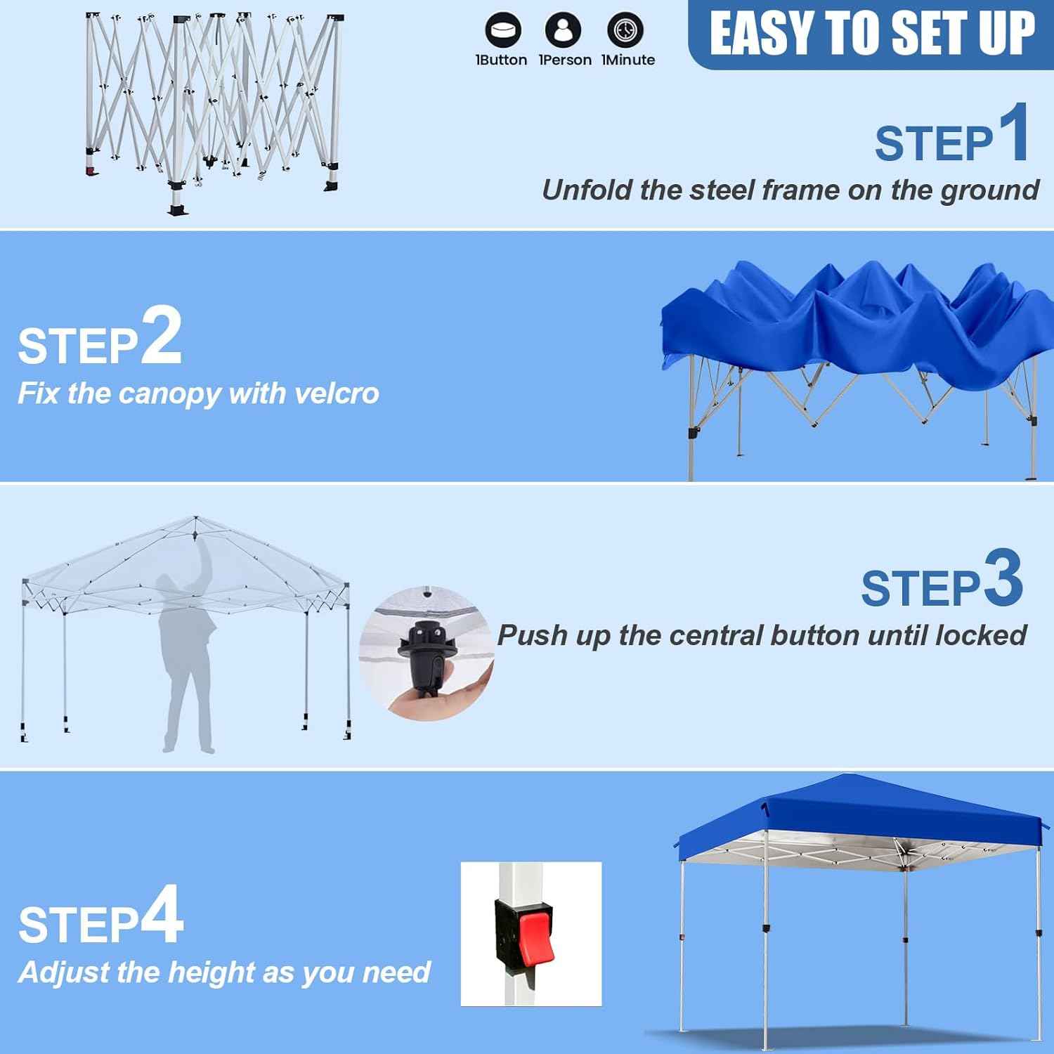 Pop Up Canopy Tent, 10x10 Outdoor Shade, One Push Instant Outdoor Canopy, Easy Set Up Tent, Portable Instant Beach Canopy Tents, Sun Shelter for Events, Parties, Camping