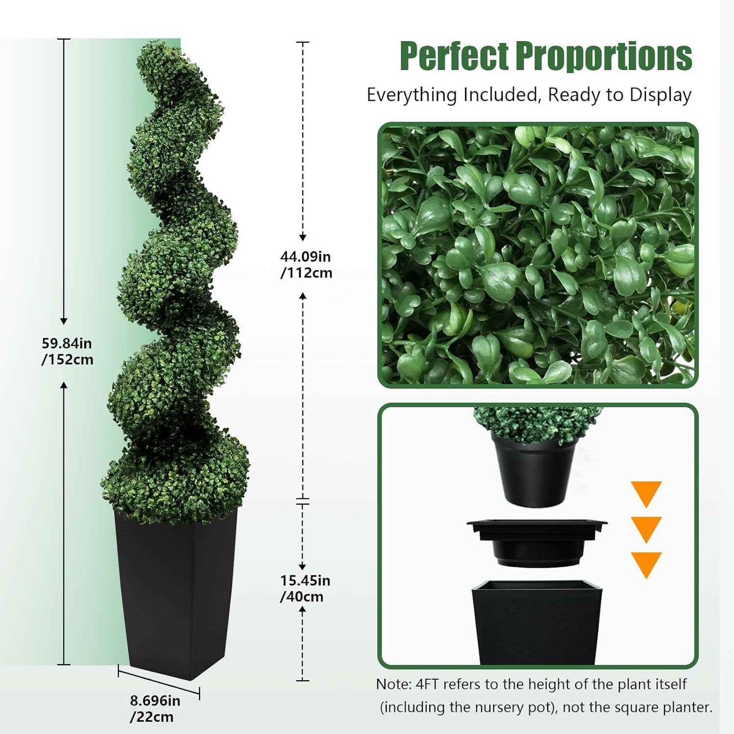 Mavis's Diary 5FT Artificial Spiral Topiary Trees, Set of 2 UV Resistant Faux Boxwood Plants in Square Planter, Indoor Outdoor Fake Shrubs for Front Porch, Entryway, Patio, Home Decor