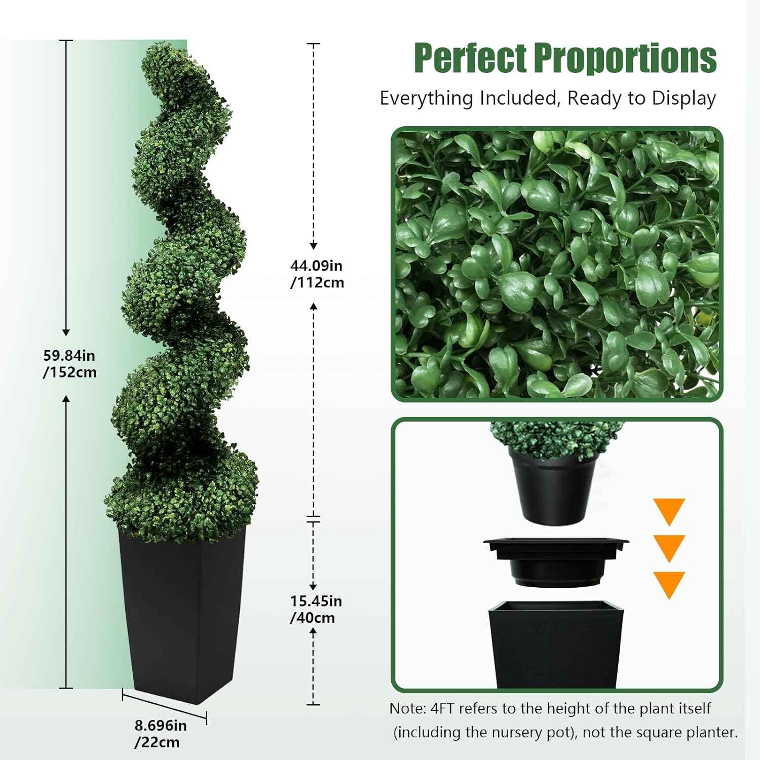 Mavis's Diary 5FT Artificial Spiral Topiary Trees, Set of 2 UV Resistant Faux Boxwood Plants in Square Planter, Indoor Outdoor Fake Shrubs for Front Porch, Entryway, Patio, Home Decor