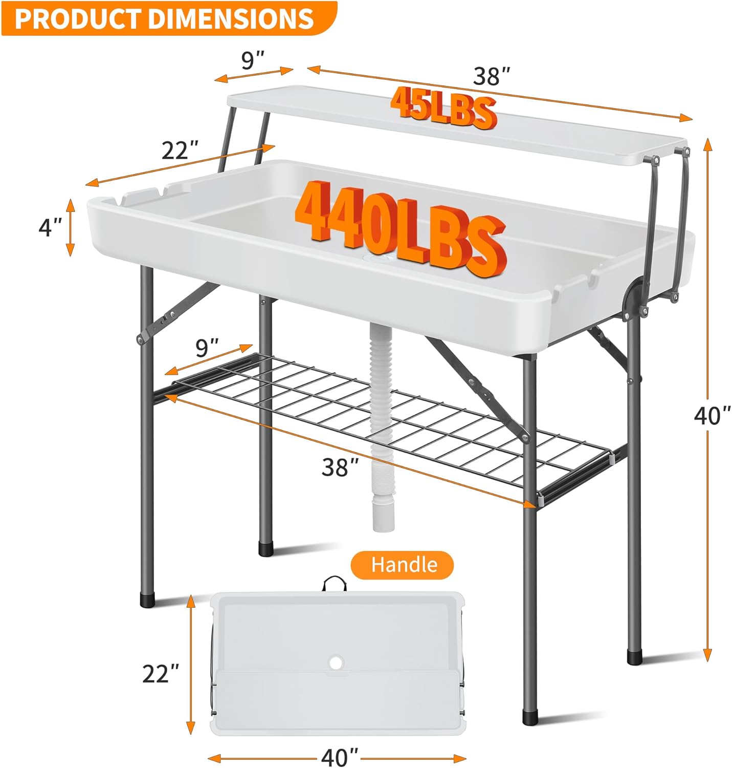 Portable Folding Ice Cooler Table - 2 Tier Outdoor Cooler Table with Removable Matching Skirt and Shelf, Ice Tables for Party, Camping, Picnic, Foldable Self-Serving Beverage Cooling Bar(White)