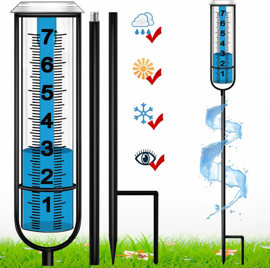JMBay Rain Gauge Outdoor, Accurate rain gauges Outdoors Best Rated, Tall rain Gauge for Yard with Stake, Decorative rain Measure Gauge for Garden, Deck, Lawn with Large Numbers, Adjustable Height