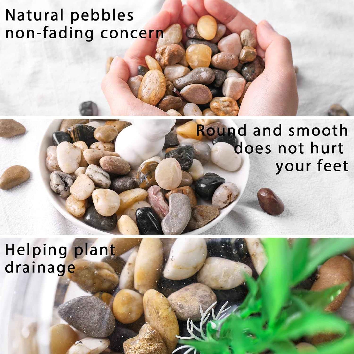 DomeStar River Rocks for Landscaping, 2lb Decorative Ornamental Pebbles Garden Landscaping Stones Gravel for Vases Fish Tank Succulent Potted Indoor Plants Crafts Home Garden Decor