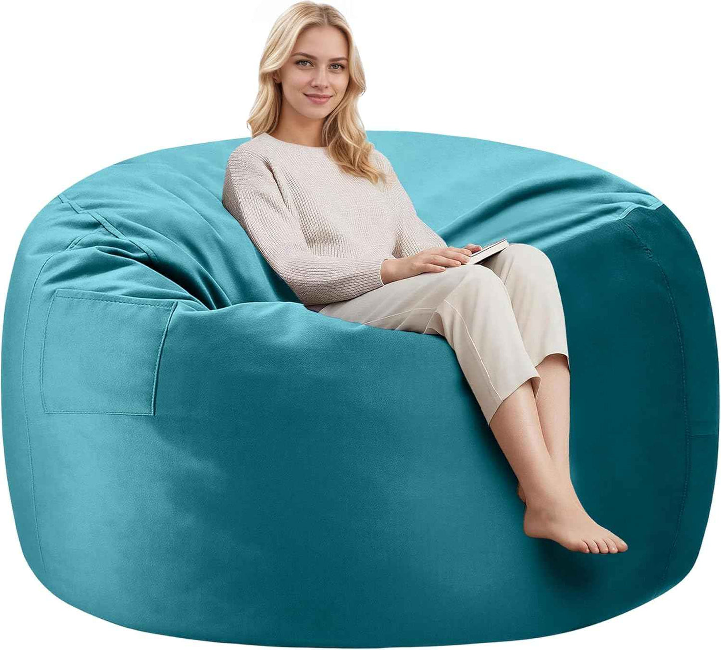 3FT Bean Bag Chairs,Comfy Beanbags Giant Bean Bags Chairs with Memory Foam Filling,Beanbag Chairs for Adults,Machine Washable Cover,Lazy Sofa for Gamming Room,Living Room & Bedroom,Sea Blue