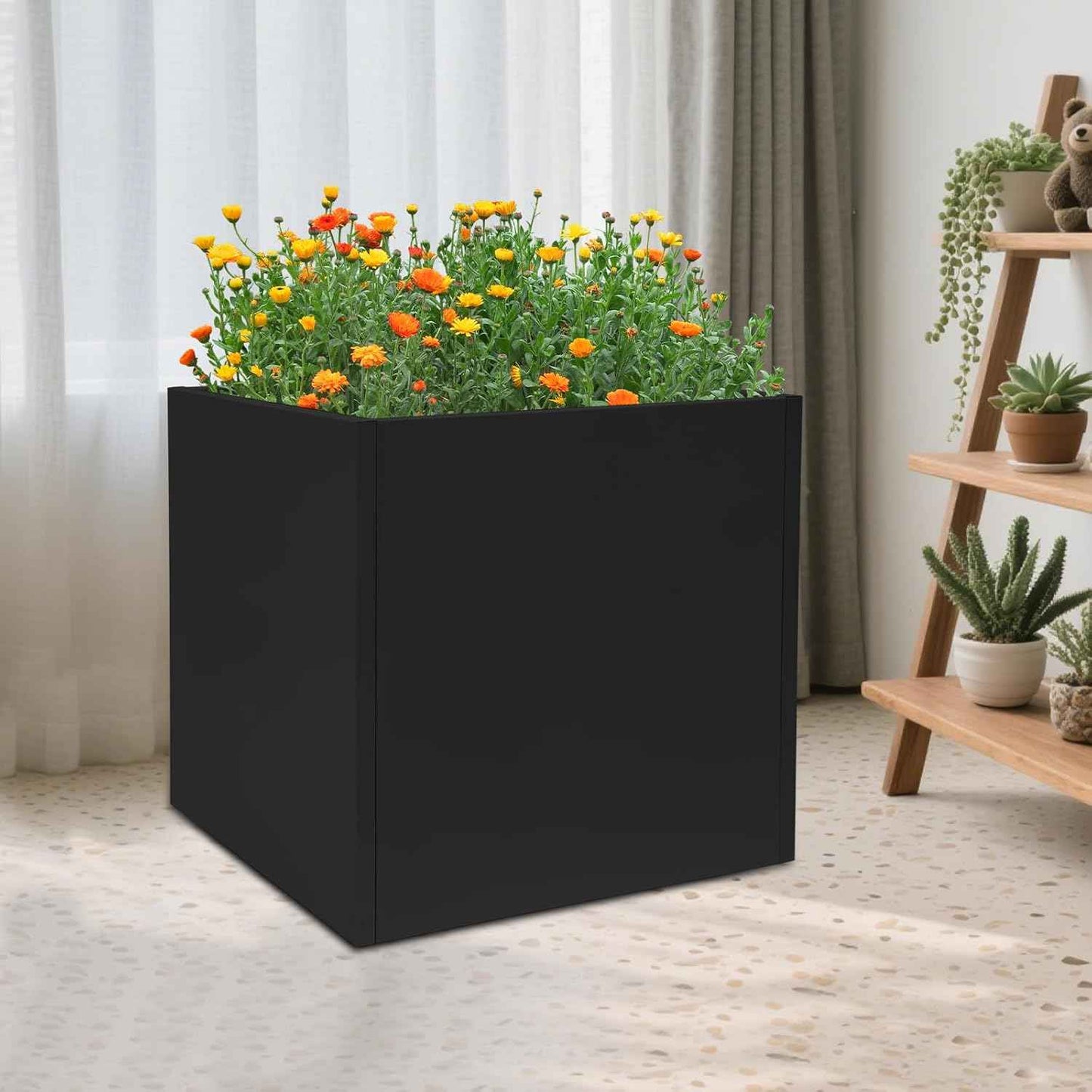 Cube Metal Planter for Porch, Large Square Planter for Indoor & Outdoor Patio/Garden/Backyard, Durable Modern Décor for Tall Plants, Trees, Flowers, 26" x 26" x 26"