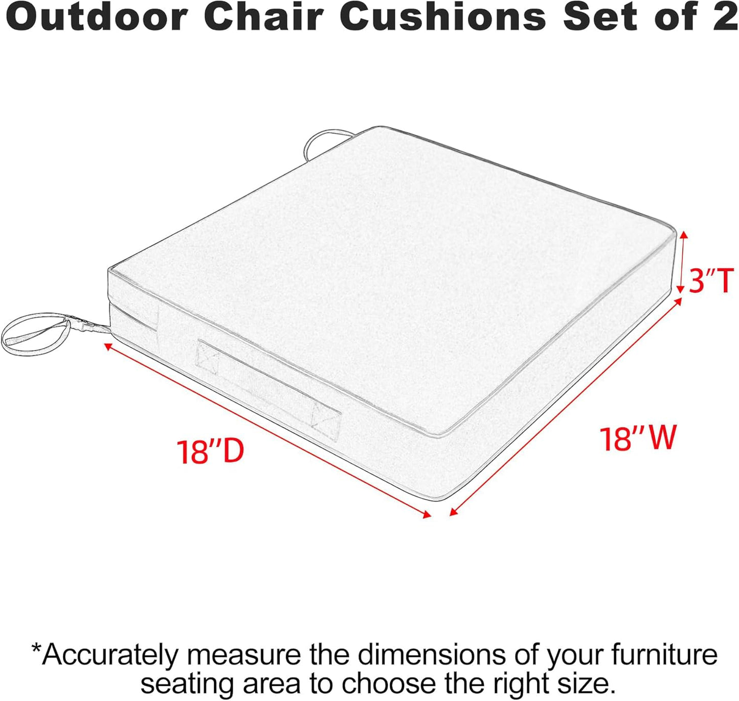 Favoyard Patio Chair Cushions 18 x 18 x 3 Inch Waterproof Outdoor Seat Cushions for Patio Furniture 3-Year Color Fastness Garden Sofa Couch Pads with Handle & Adjustable Straps Set of 2, Blue