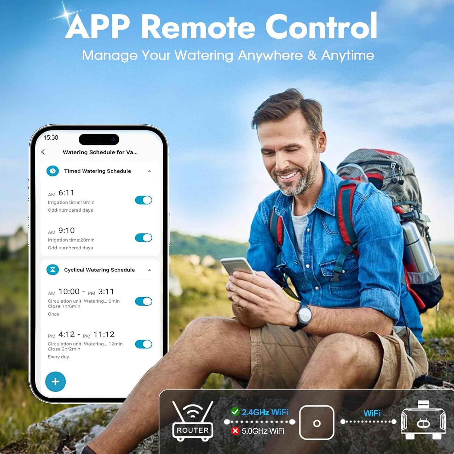 2 Zones WiFi Water Timer Brass Inlet and Outlet, Sprinkler Timer for Garden Hose, APP Remote Control WiFi Hose Timers with Gateway, Voice Control with Alexa, Rain Delay and Manual Mode for Watering
