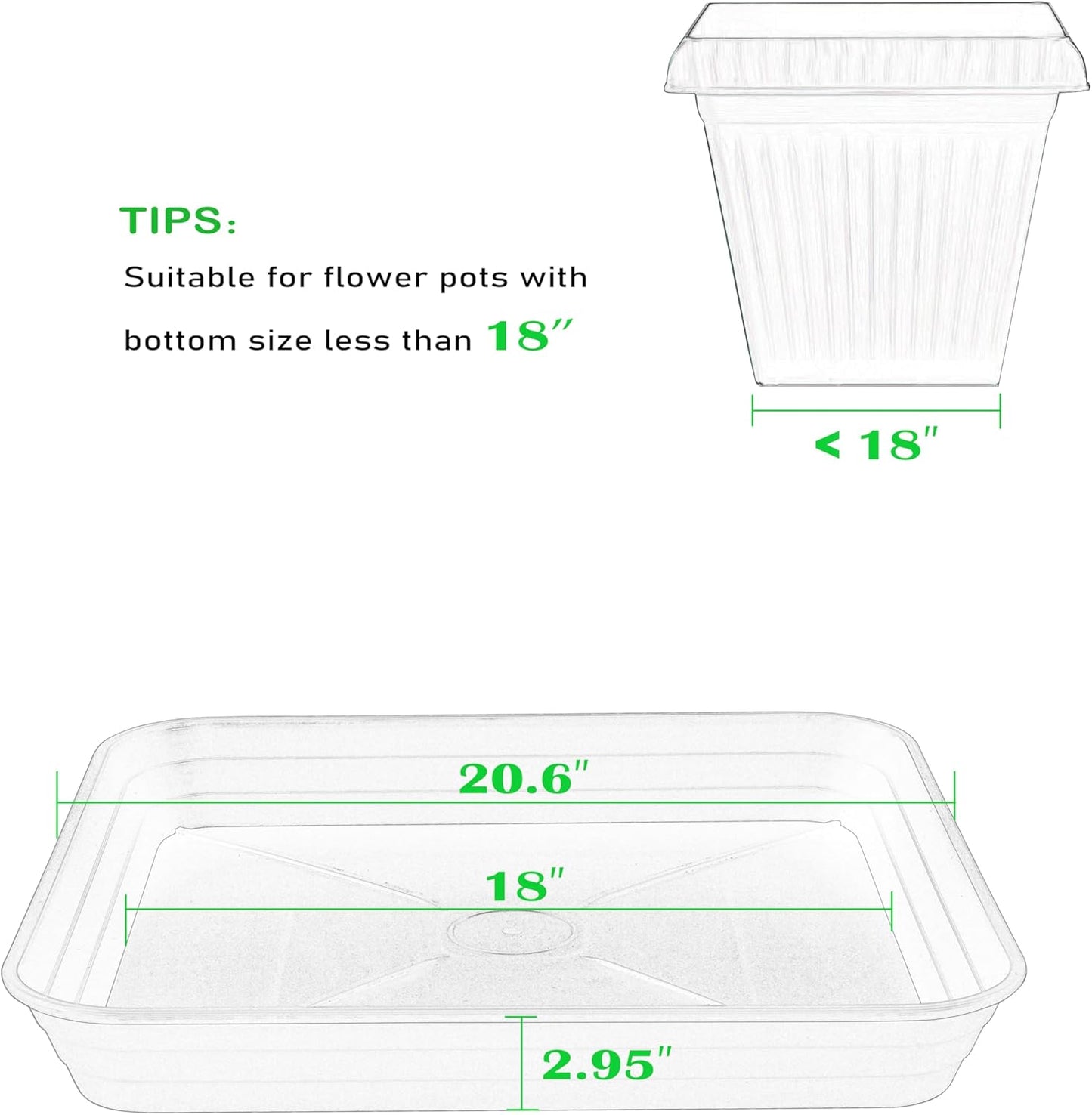 2 Pack Square Plant Saucer Tray 20 inch, Heavy Duty Plastic Plant Saucers for Indoors Outdoor, Flower Plant Drip Trays for Pots, Square Seed Starting Tray, Seedling Growing Trays