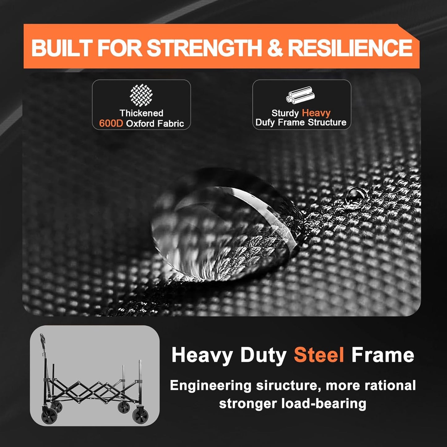 Collapsible Folding Wagon Cart, 350LBS Utility Large Capacity Cart Foldable Wagon with All Terrain Wheels, Grocery Wagons Carts for Garden Shopping Sports Camping, Black