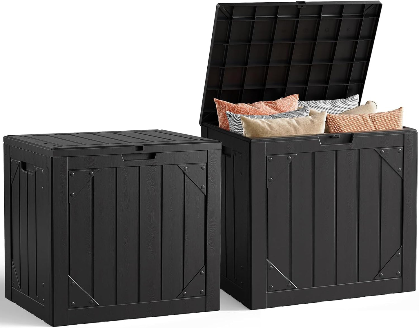 Outdoor Storage Box,30 Gallon Deck Box Outdoor Storage Bench Outside Waterproof Resin Storage Bench, Lockable Patio Cushions, Garden Tools Storage For Furniture, UV Resistant Black