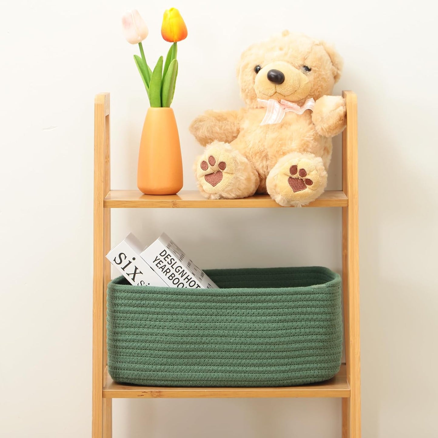 Small Storage Baskets for Organizing | Closet Organizer Bins | Shelf Toy Basket | Woven Rope Baskets | Cube Decorative Box | Shallow Basket | 11.5x7.5x4.7” | 4 Packs Green