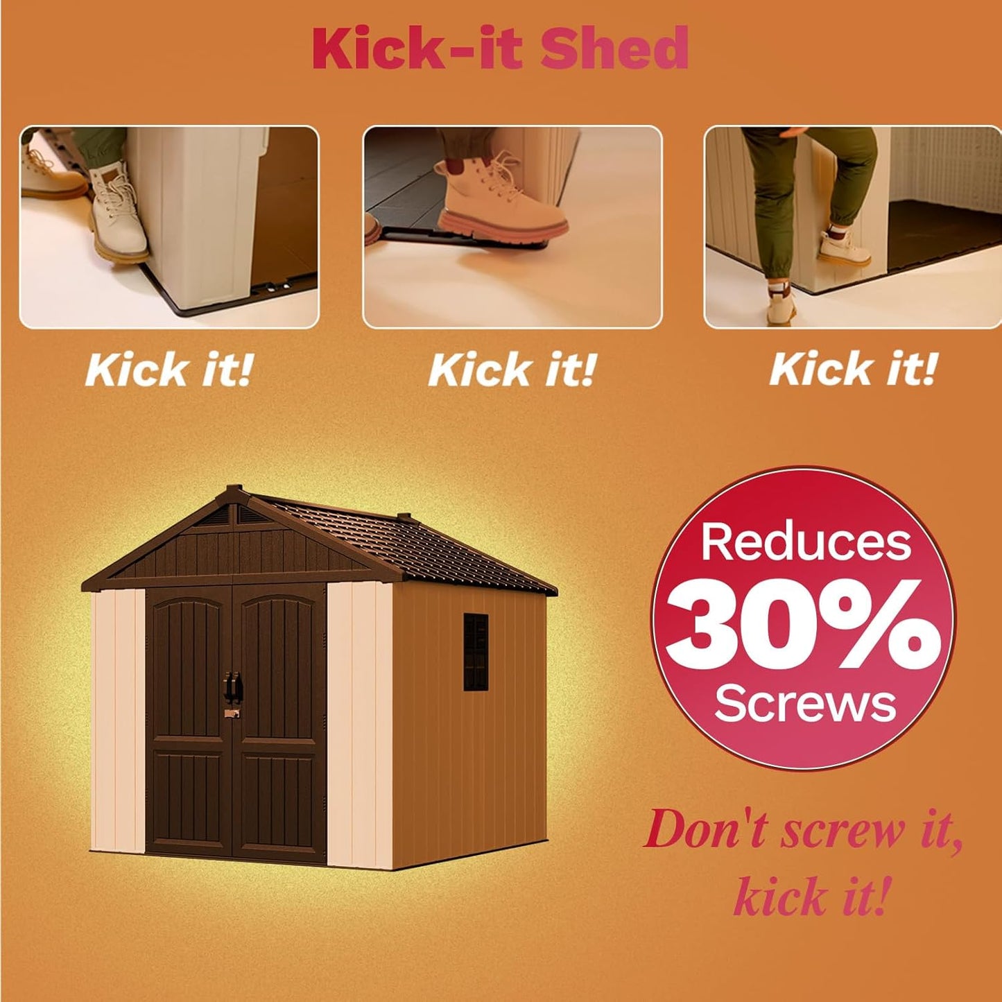 Patiowell 8 x 8 FT Plastic Outdoor Storage Shed with Floor, Resin Shed with Window and Lockable Door for Garden, Backyard, Tool Storage Use, Easy to Install in Beige (Kick-it Shed)