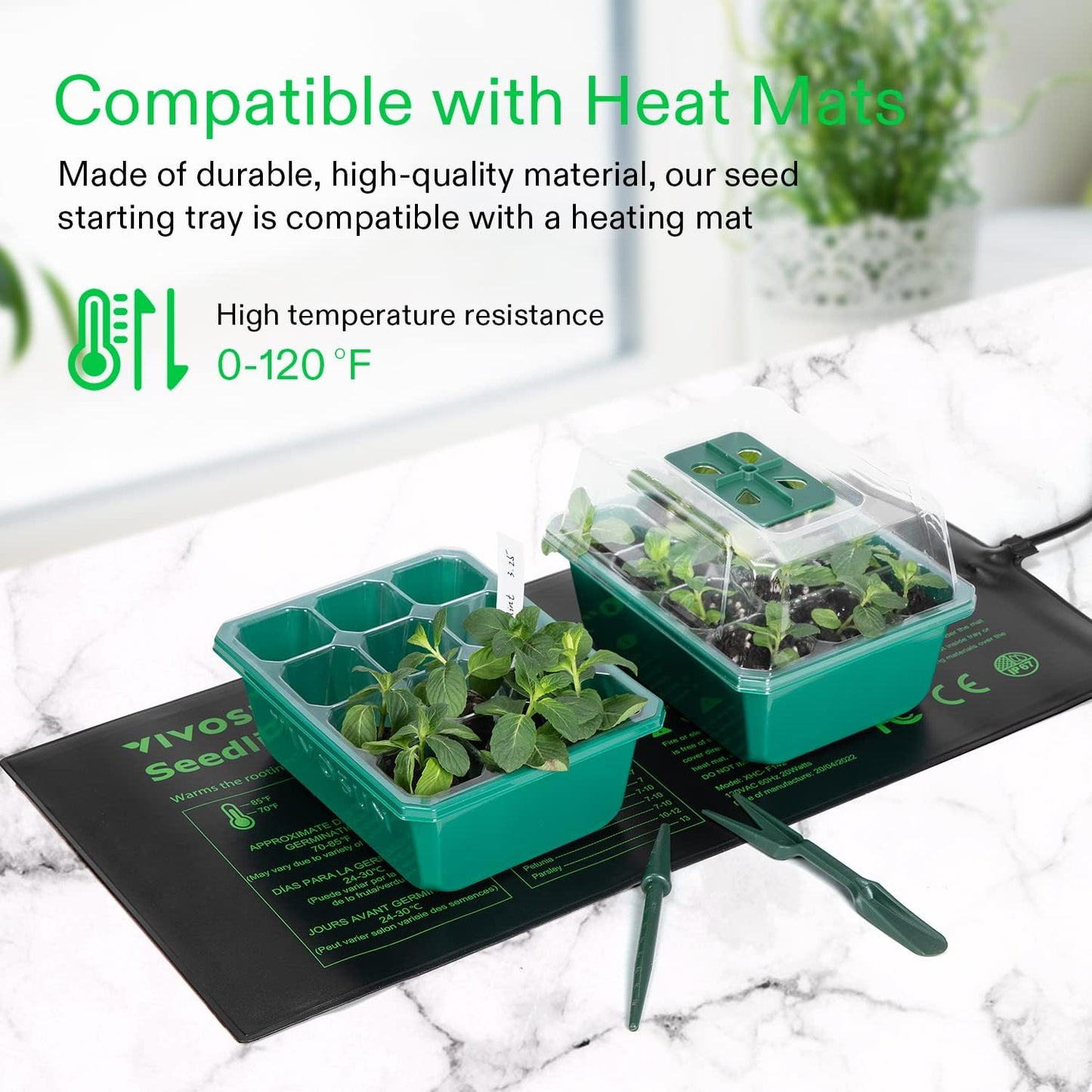 VIVOSUN 12-Pack Seed Starter Trays, 144-Cell Seed Starter Kit with Humidity Dome, Flat Reusable Plant Germination Trays with Drain Hole, Green Propagation Tray for Planting Seeds