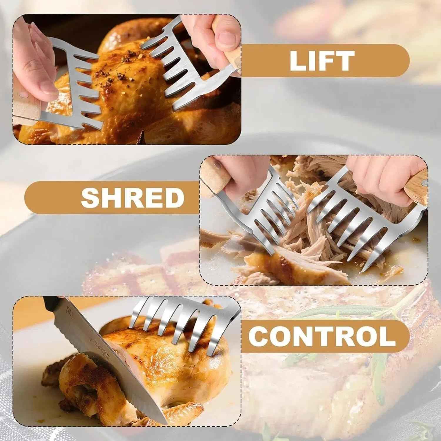 Meat Shredder Claws, Bear Claws Meat Shredder for Pulled Pork & Chicken, 304 Stainless Steel Meat Claws with Wooden Handles, BBQ Tool Gift