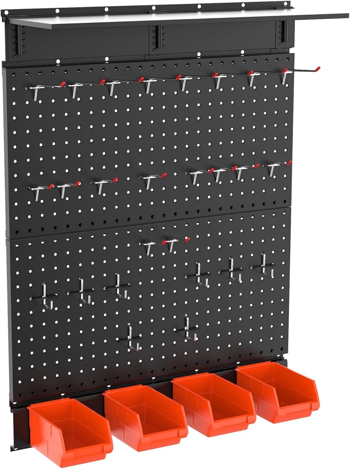 TORACK Garage Metal Pegboard with Accessories, Tools Organizer Peg Board with Pegboard Hooks, Wall Mounted Bins, Tool Storage Pegboards for Wall(Black)