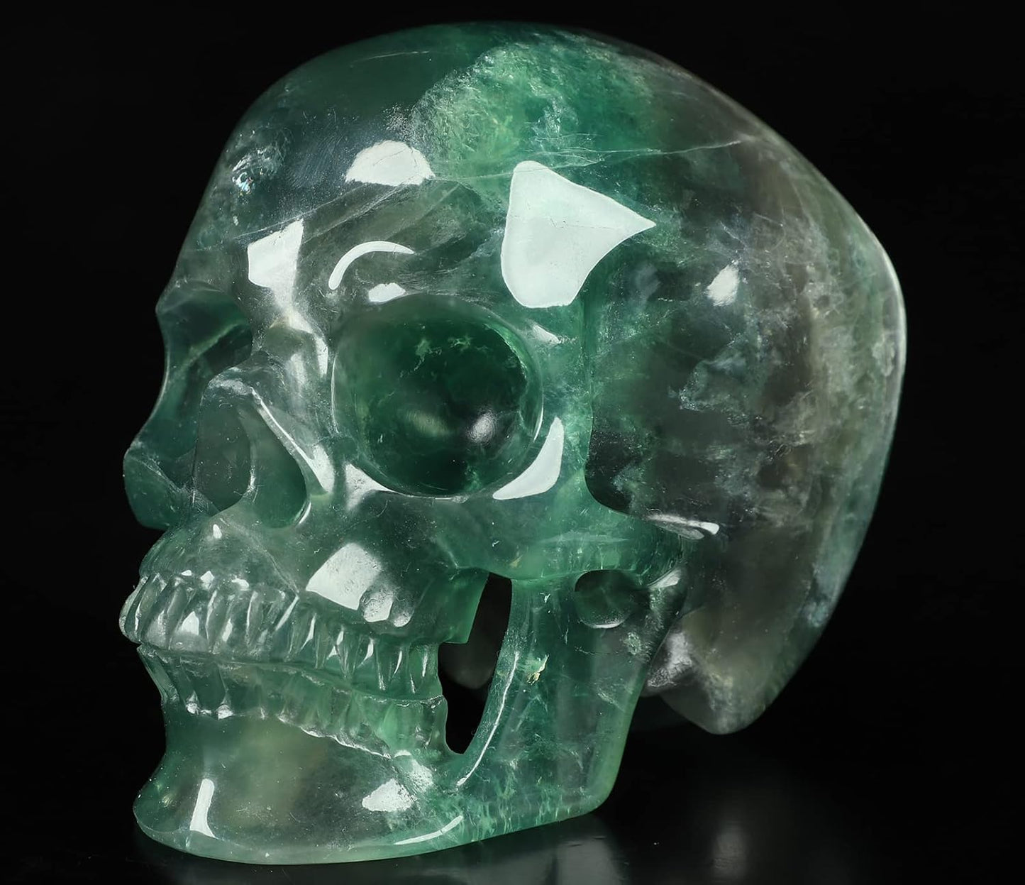 Skullis 5.0" Fluorite Super Realistic Crystal Skull, Hand Carved Gemstone Fine Art Sculpture, Reiki Healing Stone Statue.2212 Z8