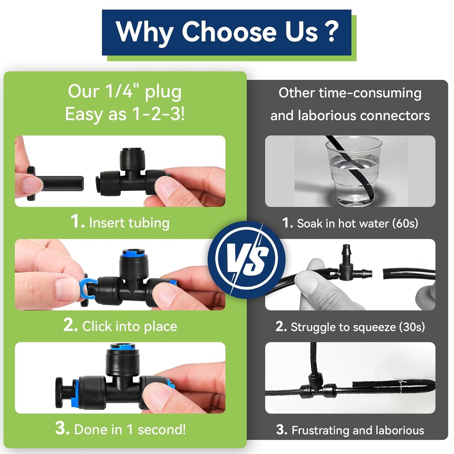 10 Pack 1/4" End Plugs for Drip Irrigation Tee Connectors, Quick Connect Universal Drip Irrigation Tubing Coupling Valve, Connector Locking Fitting for Sprinkler or Drip Irrigation System