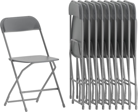 Flash Furniture Hercules Series Plastic Folding Chairs for Parties and Weddings, Stackable Commercial Event Seats, Set of 10, Gray