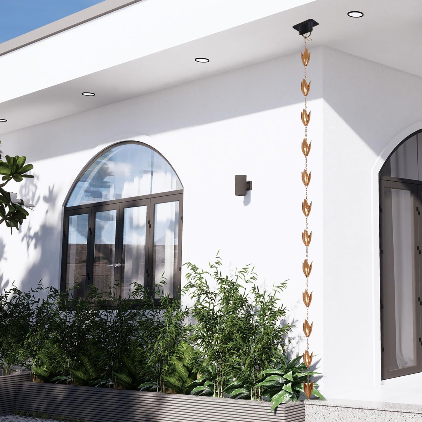 Topadorn Rain Chain Iron Gutter Chains with Rain Collector Thick Iron 12 Leaf Cups 8.5 FT Garden Decoration