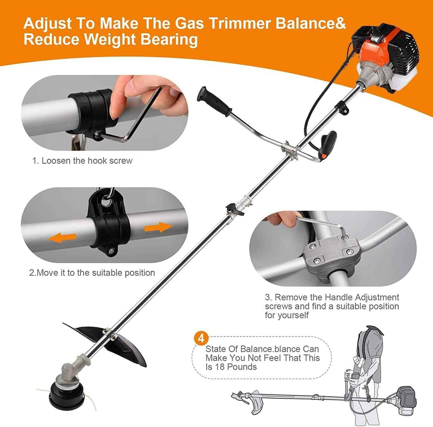 Weed Wacker Gas Powered 42.7CC Gas Brush Cutter 2-in-1 Cordless Grass Trimmer/Edger, 2-Cycle Gas String Trimmer with 2 Detachable Head for Lawn and Garden Care