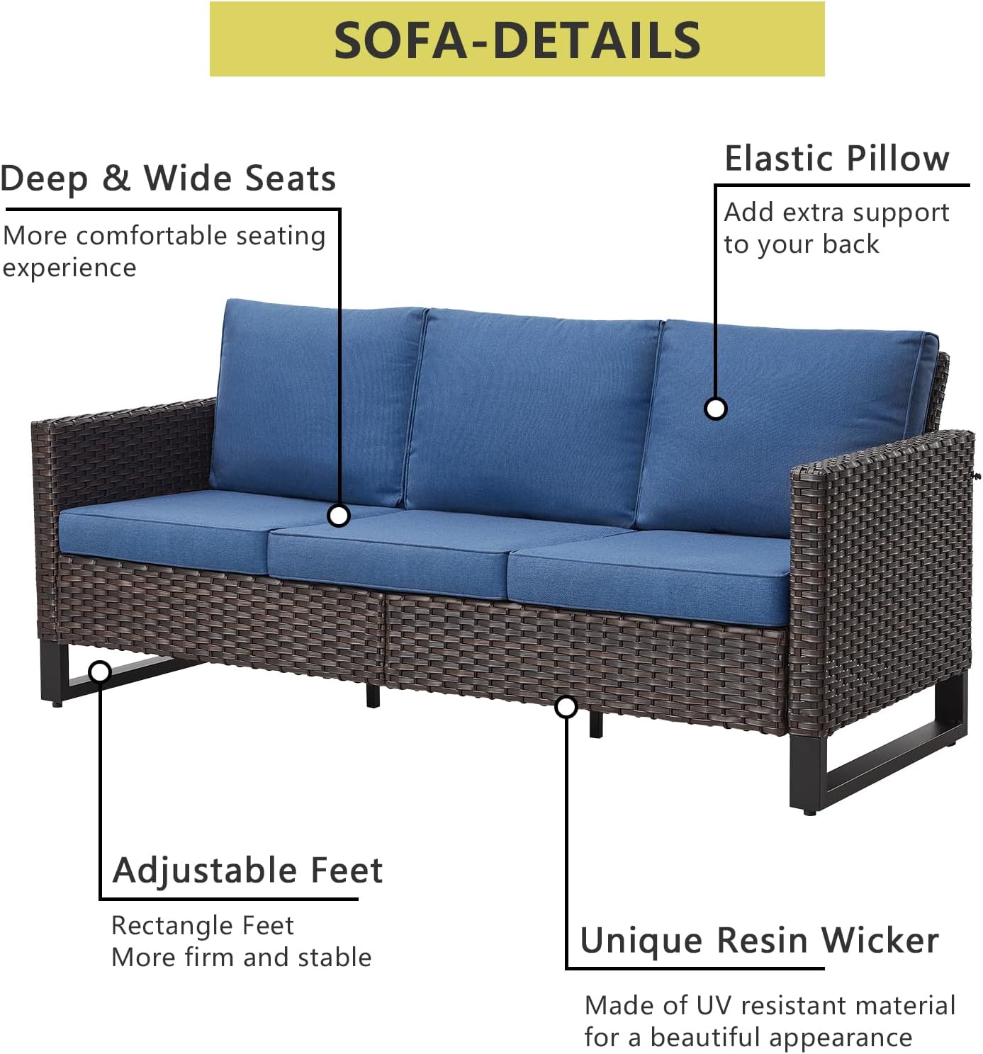 HUMMUH 10 Piece Patio Furniture PE Wicker 6-Seater Outdoor Sectional Sofa with Dinning Table Patio Swivel Chairs Outdoor Chairs for Porch,Garden,Backyard,Deck(Brown/Blue)