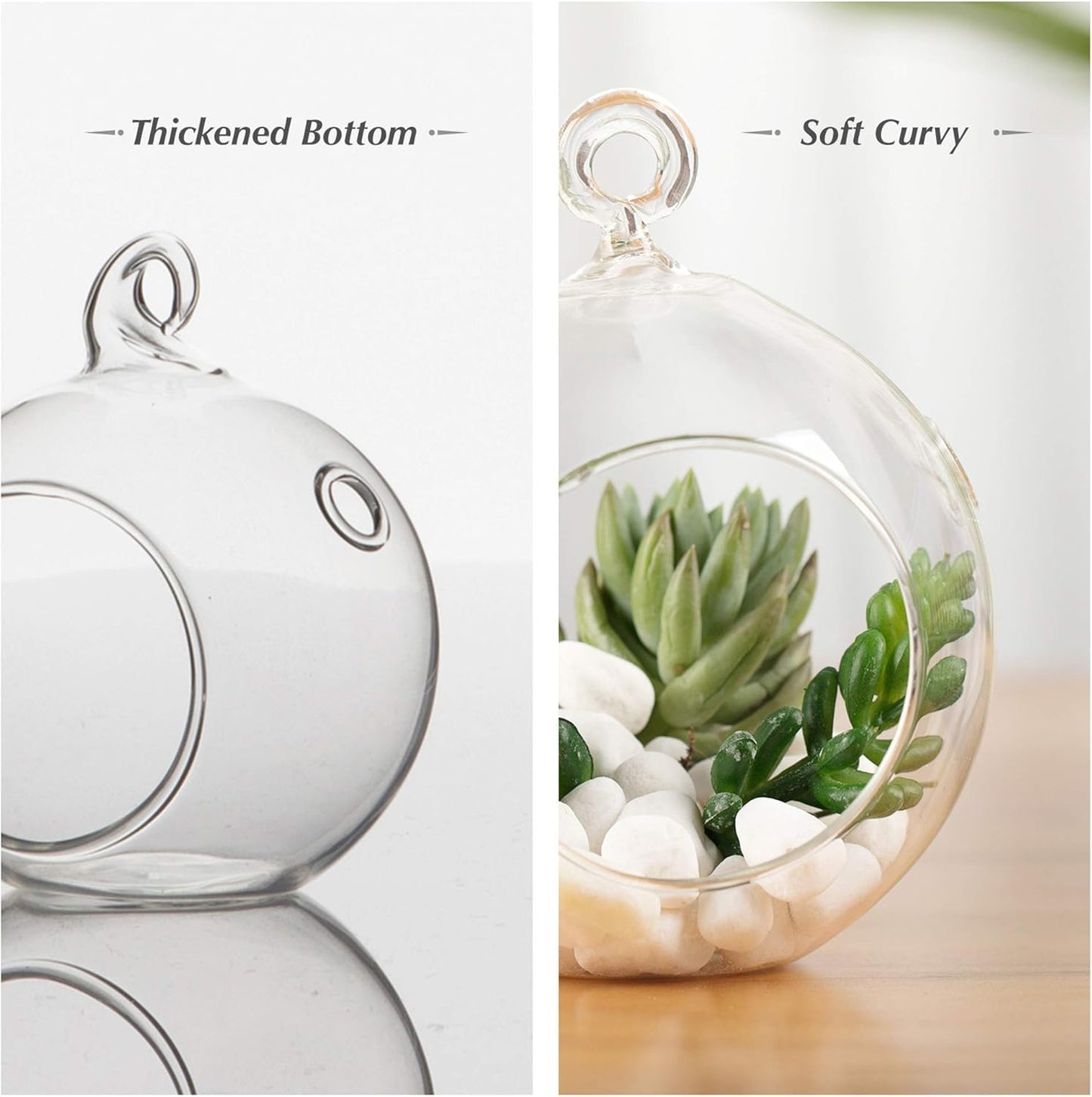 WGV Hanging Terrarium Globe, Width 4", Height 4.75", DIY Air Succulent Planter, Clear Glass Vase Orb with Flat Bottom, Candle Holder for Windowsill Outdoor Garden Decor, 6 Pieces Bulk