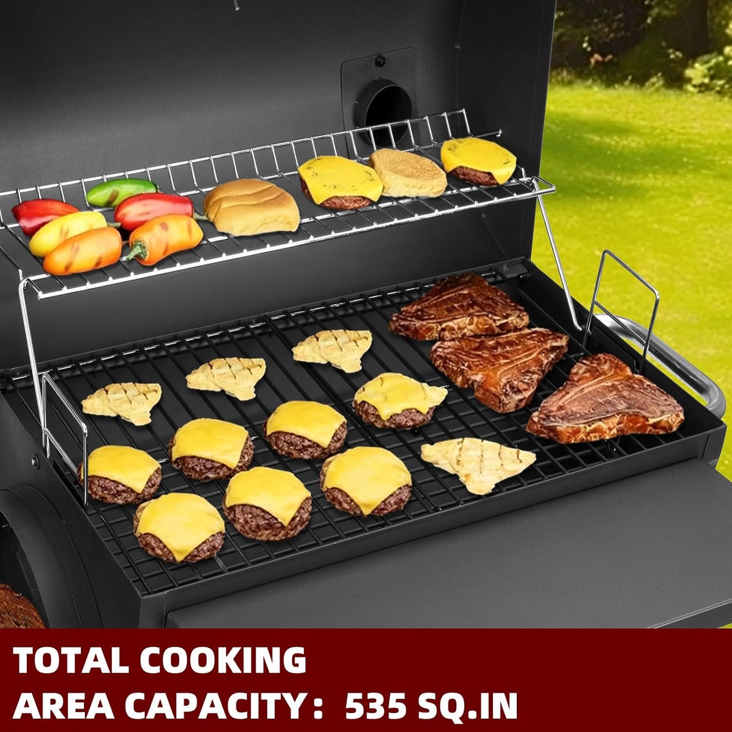 Charcoal Grill with Offset Smoker,BBQ Grills with Side Table,Outdoor Cooking with 535 Square Inches,Backyard Camping Picnics, Patio and Parties, Black by DNKMOR