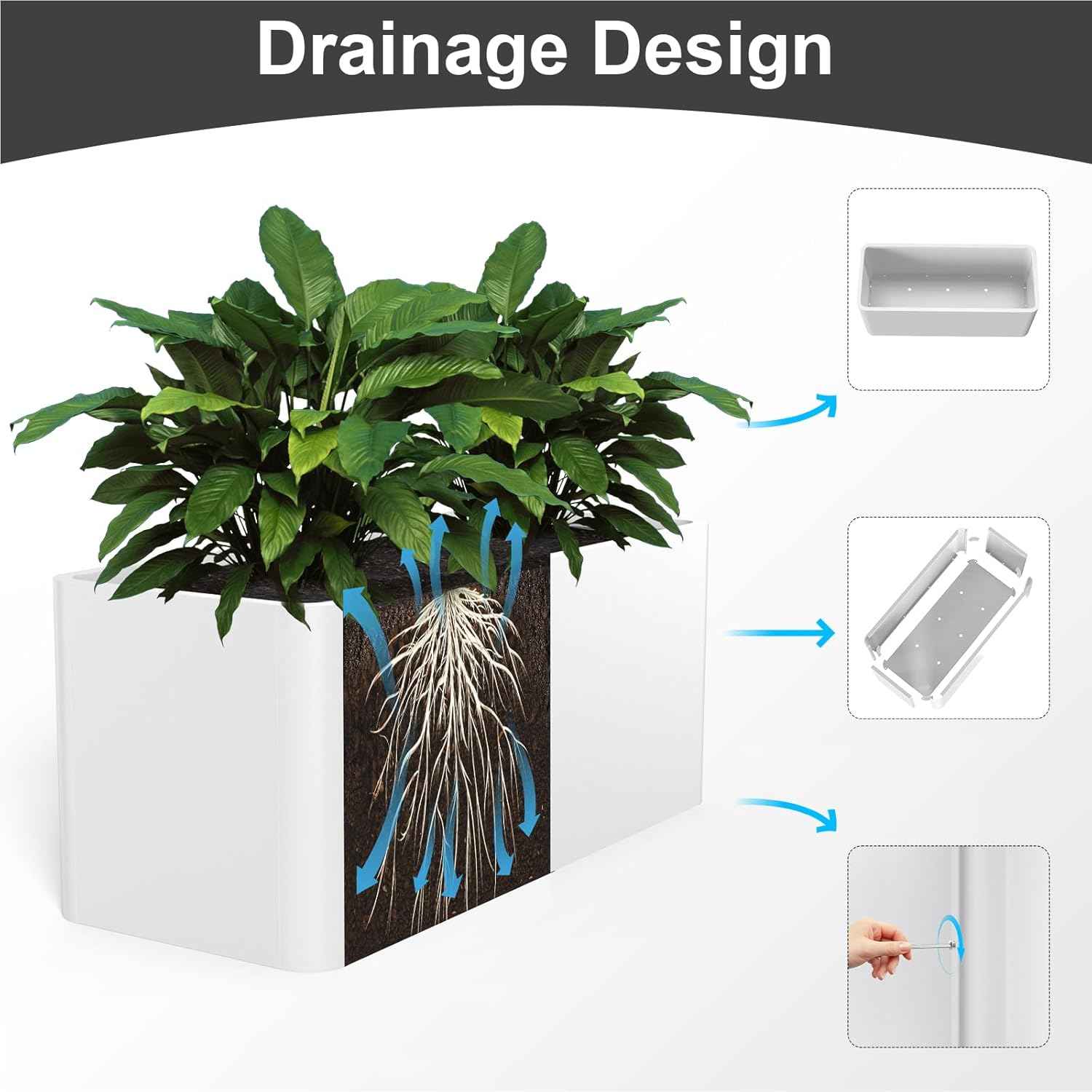 Metal Large Rectangular Planter Box White,36" L x 15" W x 15" H Long Planter Box for Outdoor Patio Porch Graden