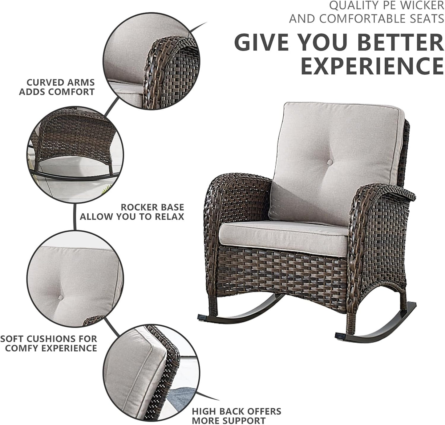 HUMMUH 5-Piece Patio Furniture Set with Fire Pit,Wicker Outdoor Rocking Chairs Patio Sofa for Backyard,Poolside,Deck