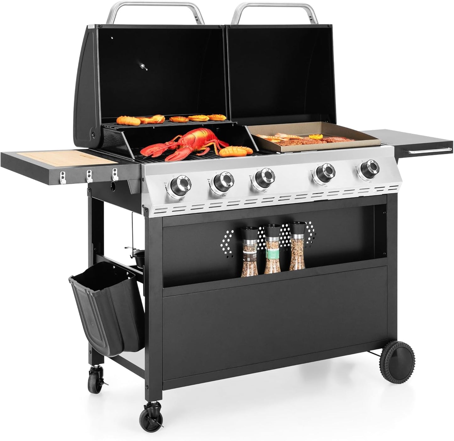 Captiva Designs Propane Gas Griddle Grill Combo with Porcelain-Enameled Cast Iron Grate & Cast Iron Pan, Dual BBQ Grill With Flat Top Griddle for Outdoor Kitchen & Backyard Barbecue,696 SQIN Cook Area