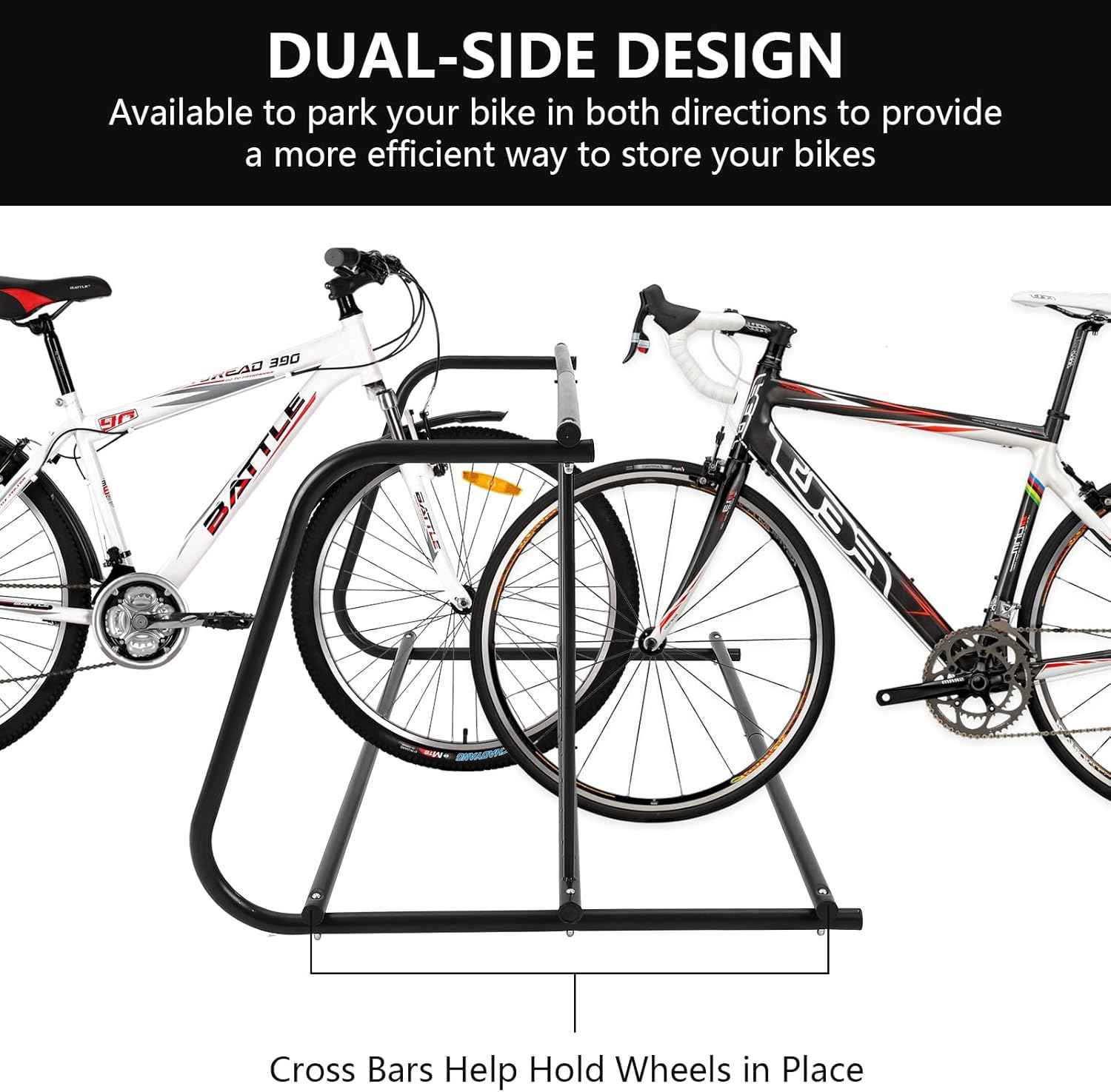 10-Bike Commercial Floor Rack, Heavy Duty Powder-Coated Steel Grid Organizer, Freestanding Double-Sided Storage for Garages/Storefronts/Schools