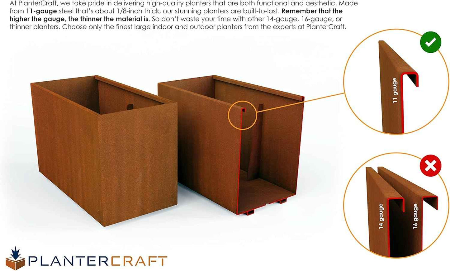24-Inch Corten Steel Square Planter – Large Outdoor Metal Garden Box | 18" High, Heavy Duty Rustic Design | Made in USA