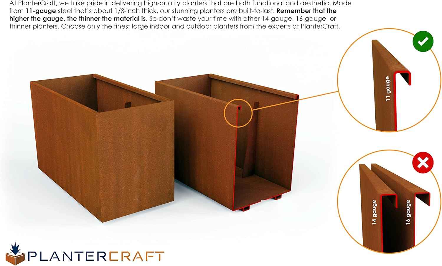 24-Inch Corten Steel Square Planter – Large Outdoor Metal Garden Box | 18" High, Heavy Duty Rustic Design | Made in USA