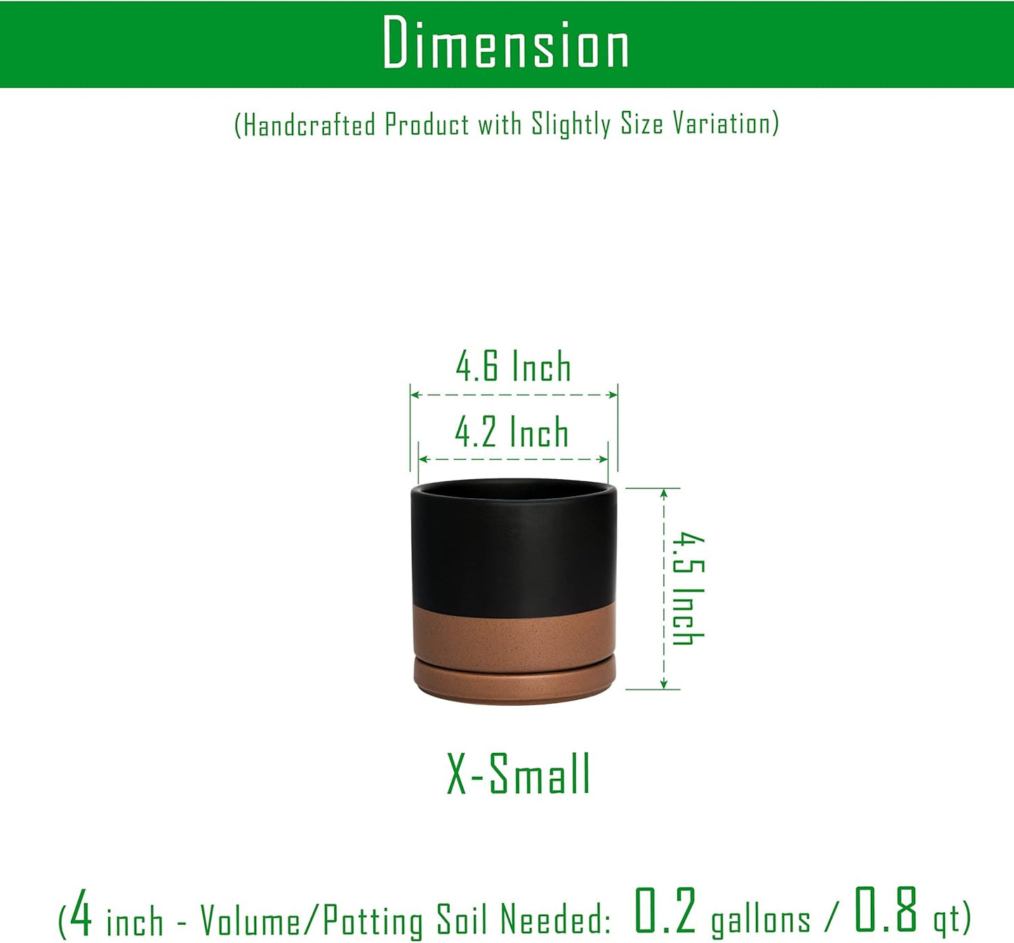 D'vine Dev Set of 2 Plants Pots, 4.6 Inch Ceramic Planter Pot for Plants with Drainage Hole and Saucer, Black/Speckled Tan, 94-V-B-7