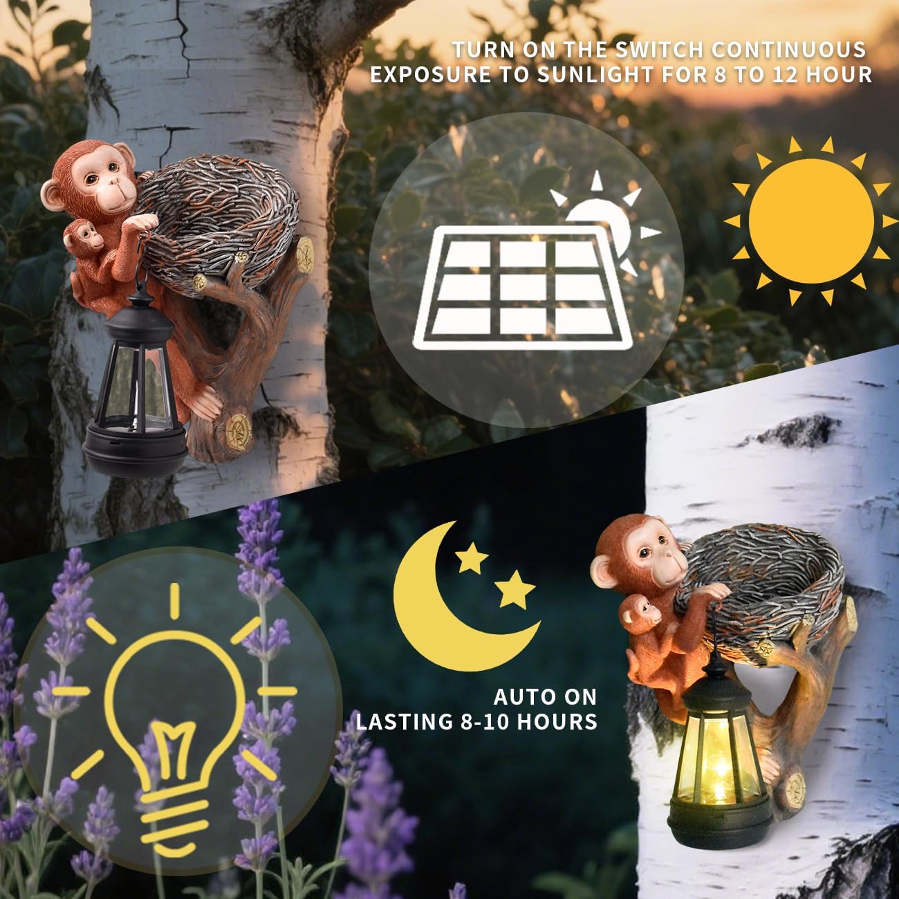 Solar Mother Baby Monkey Statue Tree Hugger Outdoor Garden Decor Yard Art Hanging Sculptures Home Patio Ornaments Cute Animal Figurine Light Decorations Unique Gifts