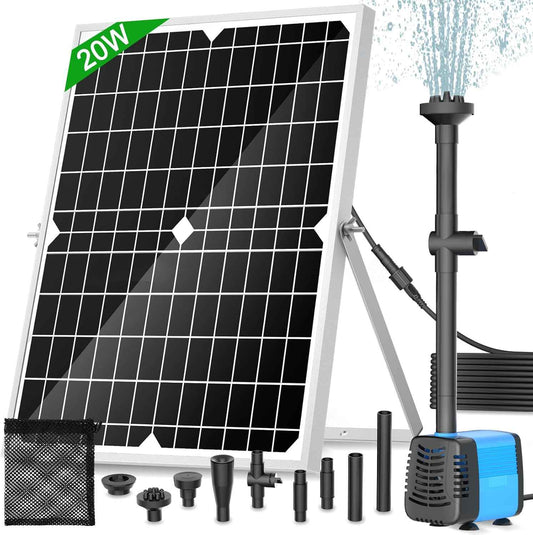 Solar Pond Pump, 20W Solar Fountain Pump with 350GPH Flow & 4 Spray Styles, 16.5Ft Extendable Power Cord, Debris Barrier Bag for Outdoor Fountain, Ponds, Fish Tank, Waterfall, Garden Water Features