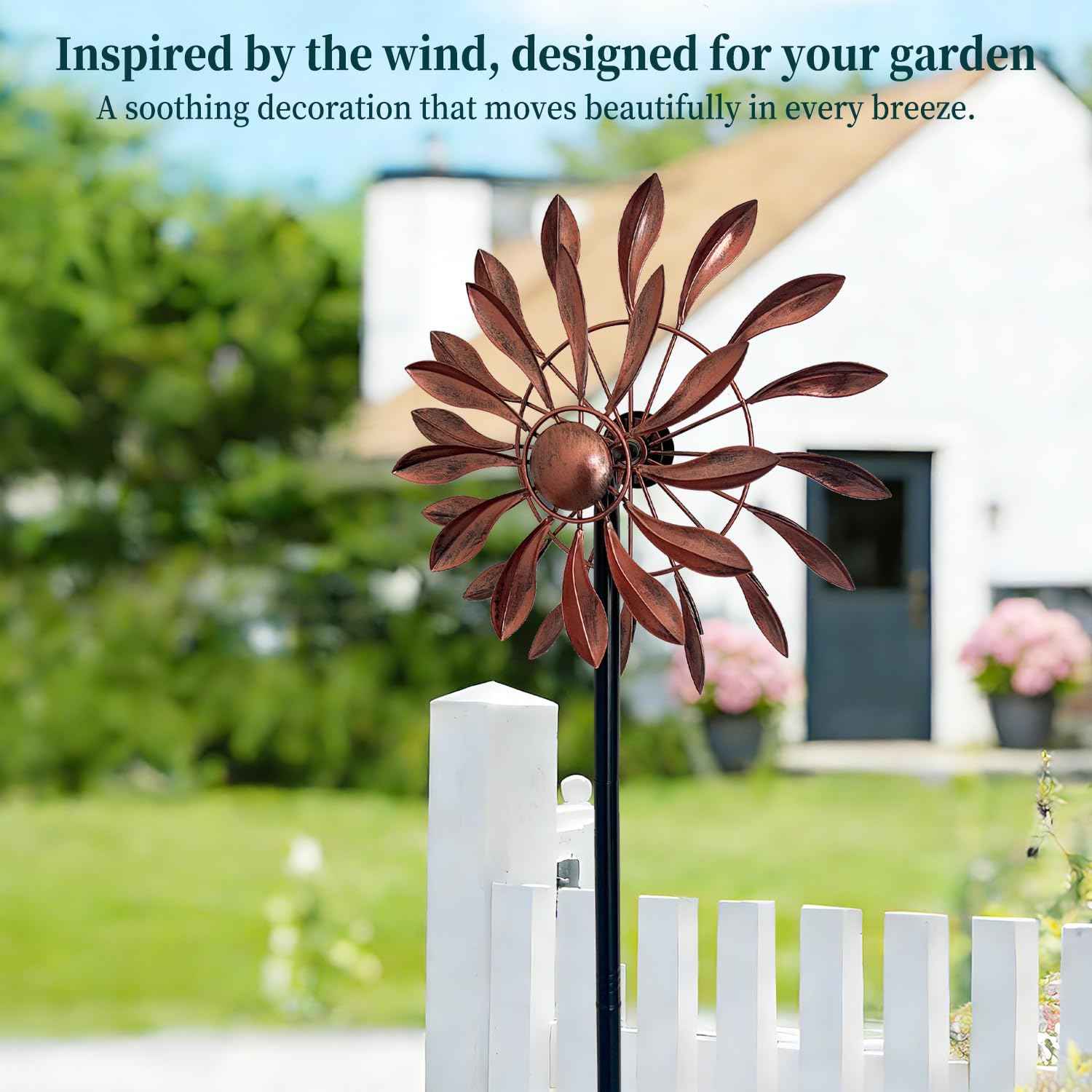 Wind Spinners Outdoor Metal, 360° Kinetic Wind Spinner with Stake, Metal Garden Yard Patio Lawn Windmill Decor (12.6" Dia, 56.7" H, Copper Petal)