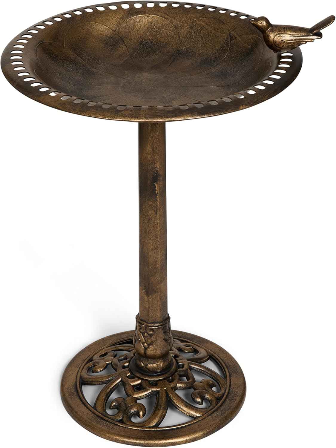 Backyard Expressions Outdoor Garden Bird Bath with Bird - Bronze - Weather Resistant Polyresin - 30 Inch