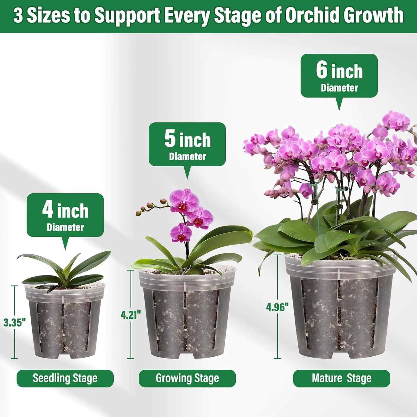 12 Pack Plastic Orchid Pots with Holes, 4, 5, 6 Inch Clear Orchid Pots for Repotting with Saucers Drainage and Plant Stakes, Large Small Breathable Orchids Planter Plant Pot
