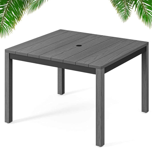 Outdoor Dining Table, Weatherproof 34" Square HIPS Patio Dining Table for 4, with 2" Umbrella Hole, Outdoor Table for Backyard Deck Poolside, Grey