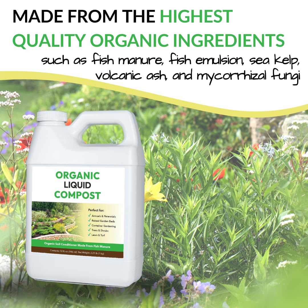 Organic Liquid Compost: Fast-Acting Alternative to Messy and Smelly Composting | Perfect for Brewing Compost Teas (32oz, 2 Pack, Treats Up to 10,000 Sq.Feet)